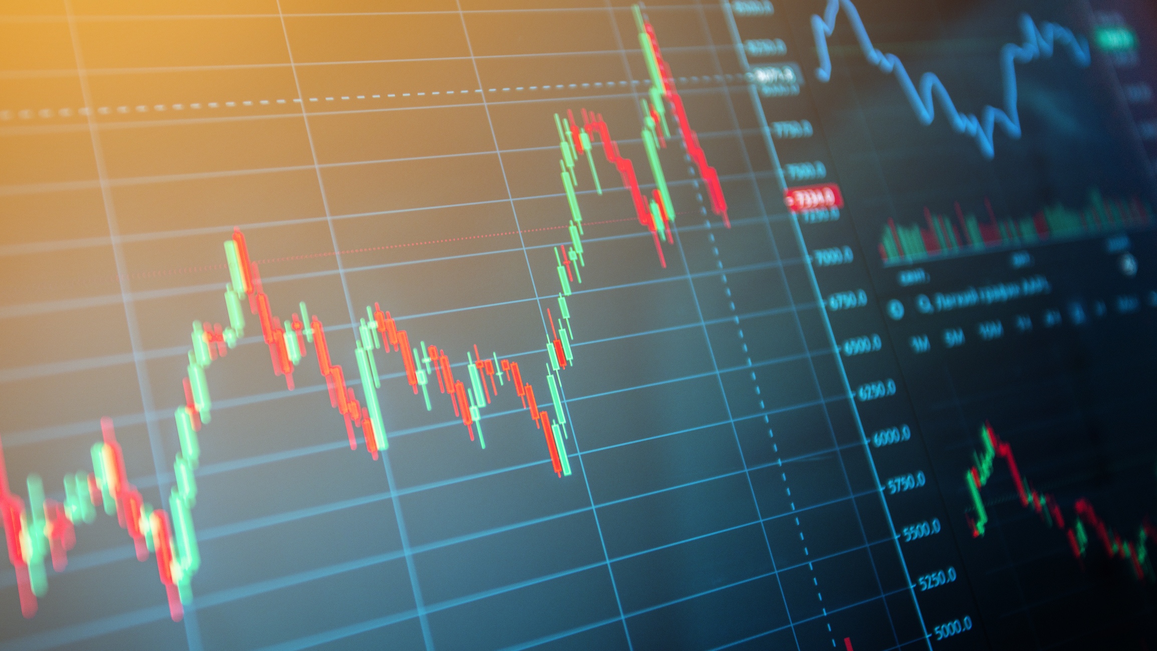 Financial charts at digital display