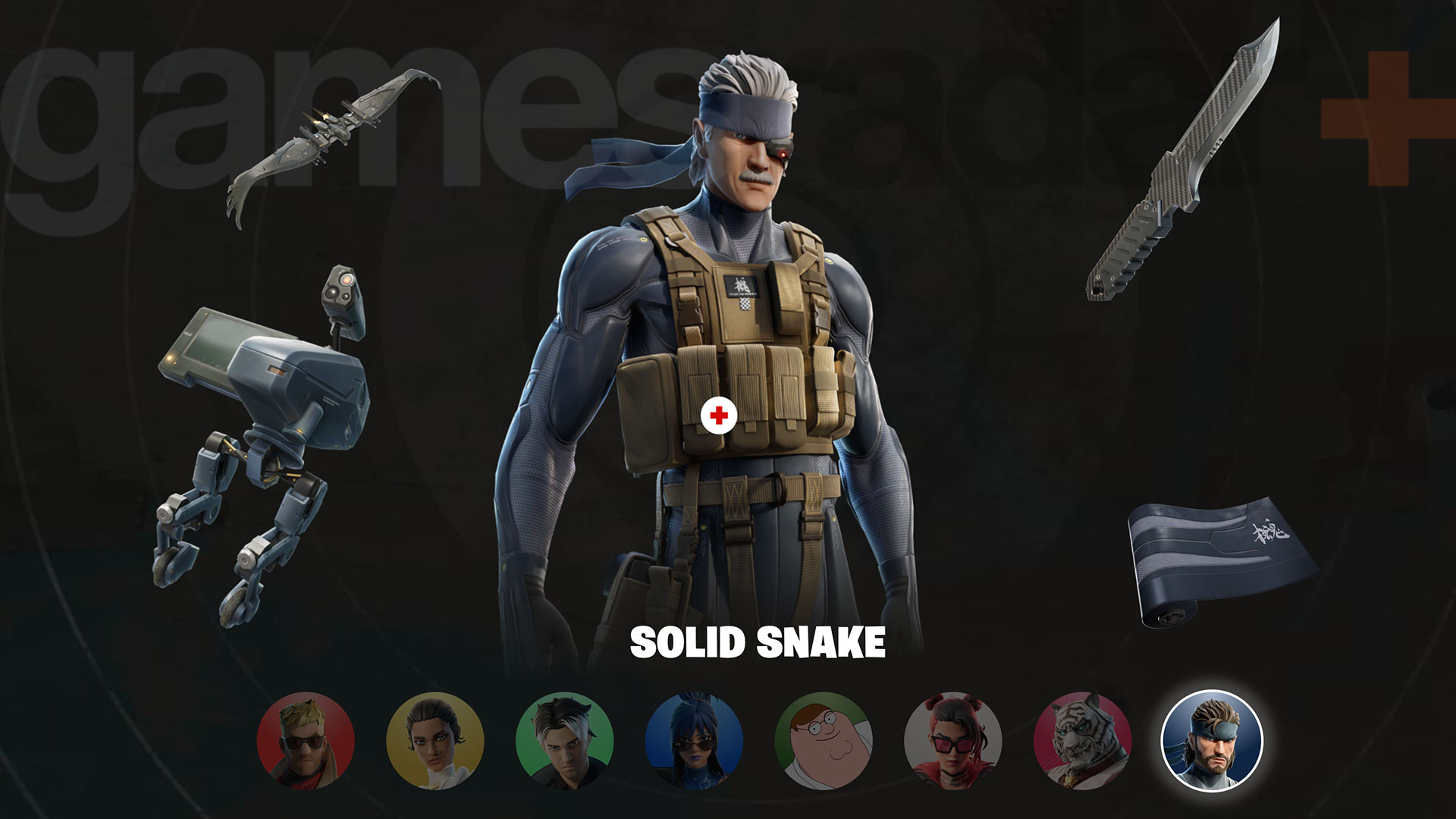 Récompenses Fortnite Solid Snake affichées sur le site Web Battle Pass