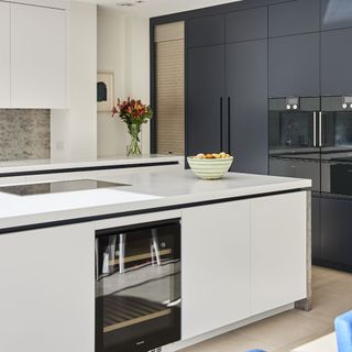 kitchen area with black and white theme