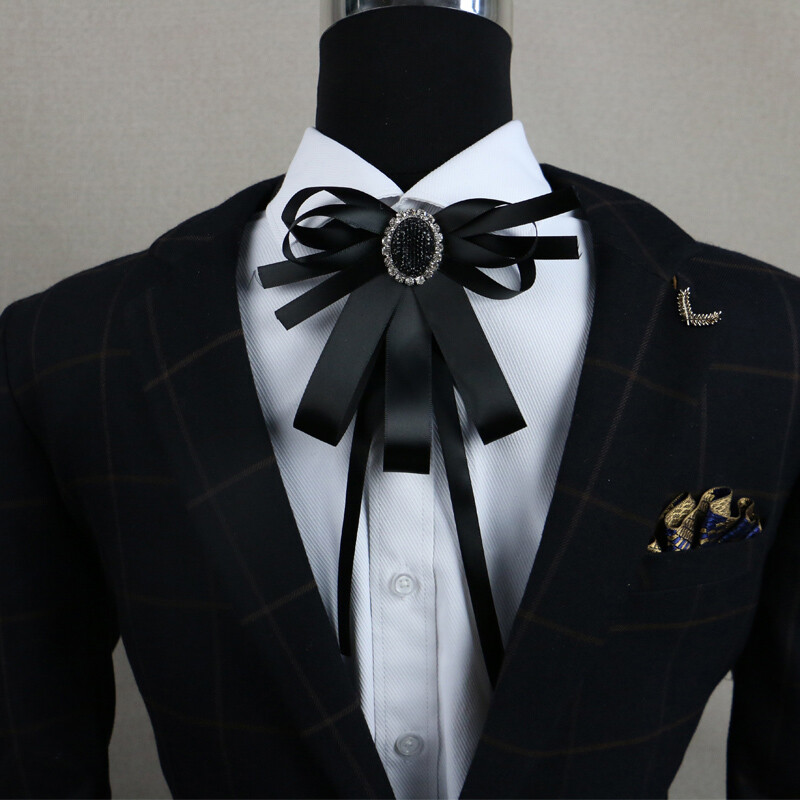 Mens Ribbon Pre-Tied Rhinestone Neck Bow Ties Bow Knot Wedding Dinner Party Chic
