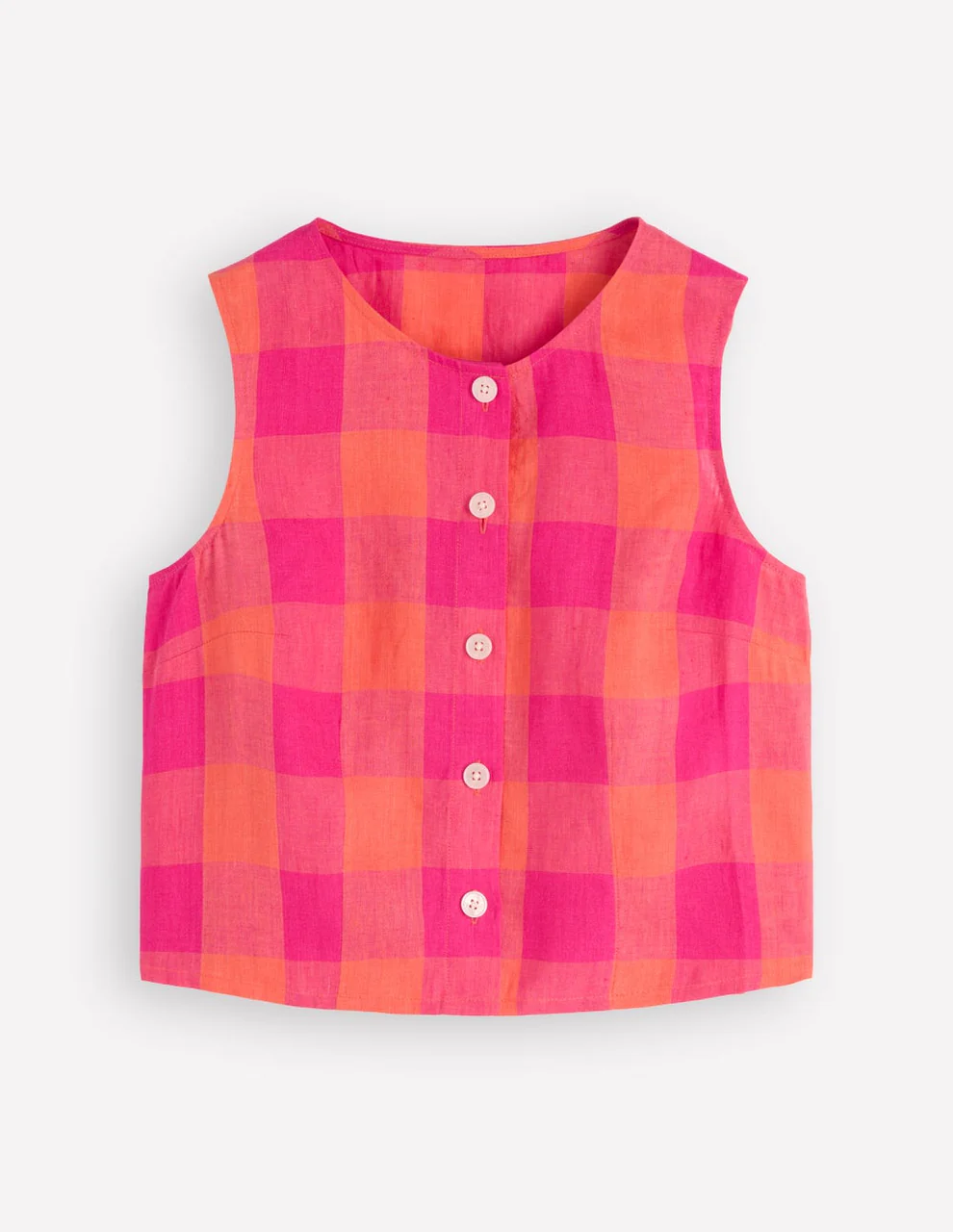 Andrea Linen Shell Top-Zesty Orange, Pink Gingham