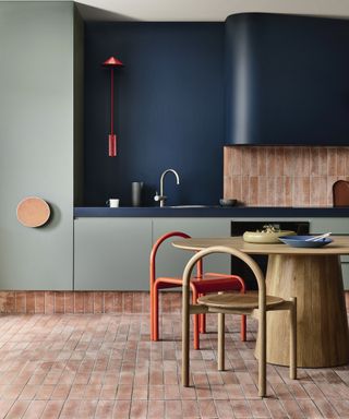 Laminex modern kitchen with brick floors