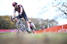 Belgian Michael Vanthourenhout pictured in action during the men's elite race of the World Cup cyclocross cycling event in Dublin, Ireland, stage 2 (out of 12) of the UCI World Cup cyclocross competition, . BELGA PHOTO JASPER JACOBS (Photo by JASPER JACOBS / BELGA MAG / Belga via AFP) (Photo by JASPER JACOBS/BELGA MAG/AFP via Getty Images)