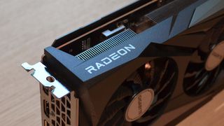 An AMD Radeon RX 6750 XT on a table