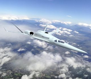 This rendering shows The Boeing Company's future supersonic advanced concept featuring two engines above the fuselage.
