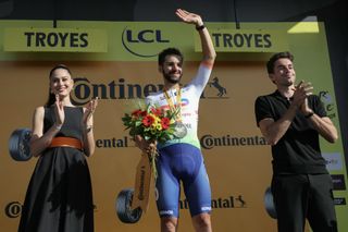 Anthony Turgis on the podium after winning stage nine of the Tour de France 2024