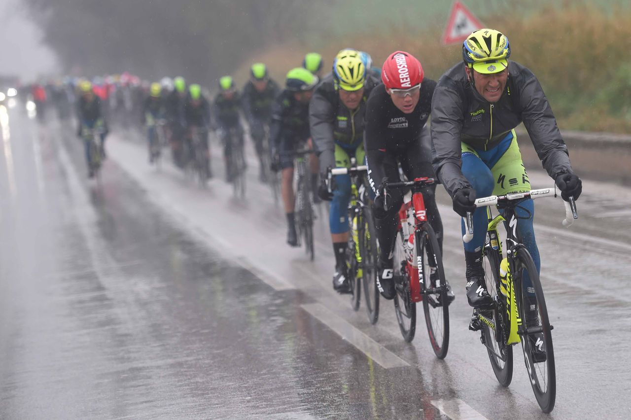 Ivan Basso (Tinkoff-Saxo) on the front of the peloton