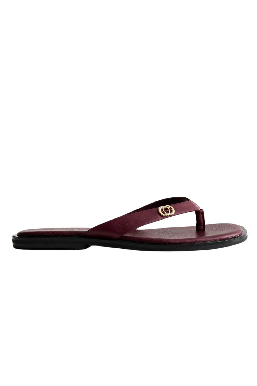Dark Burgundy Faux Leather Ring Detail Toe Strap Sandals