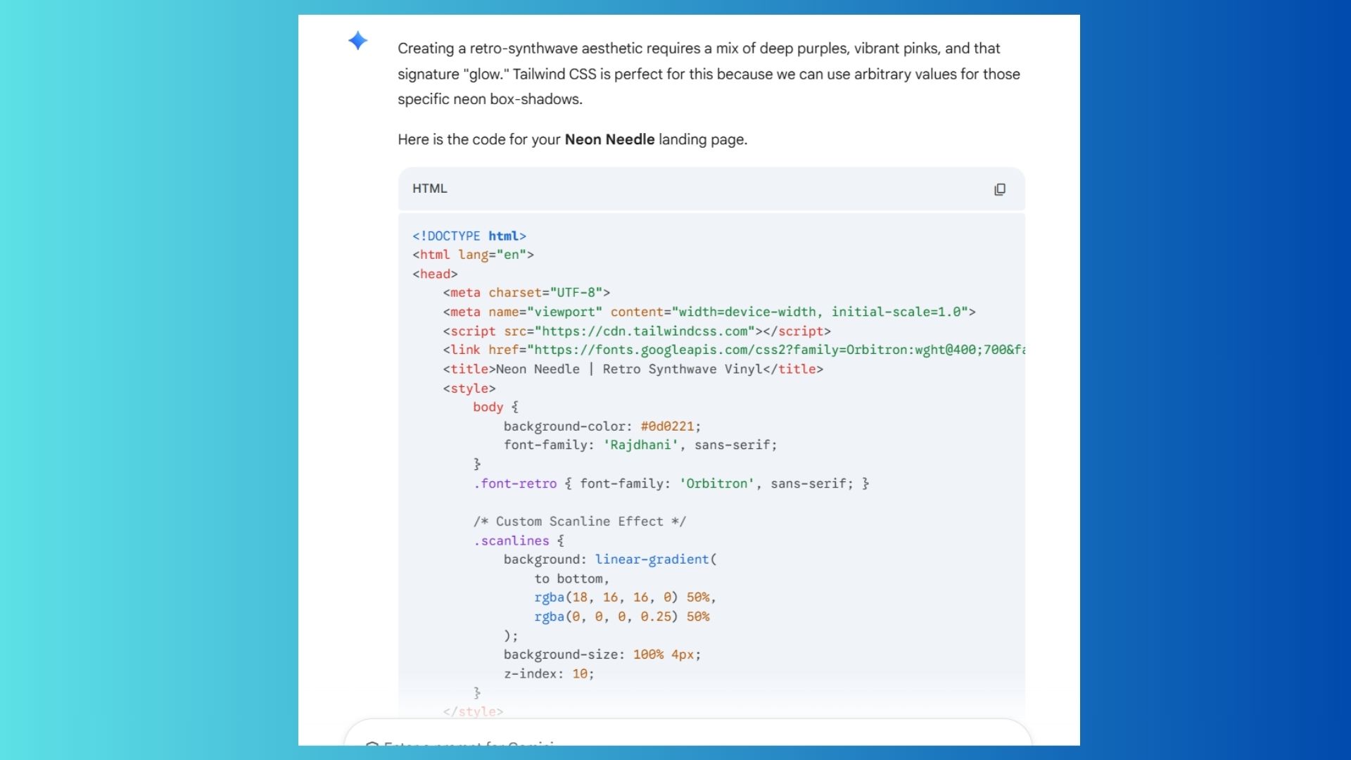 screenshot of gemini code