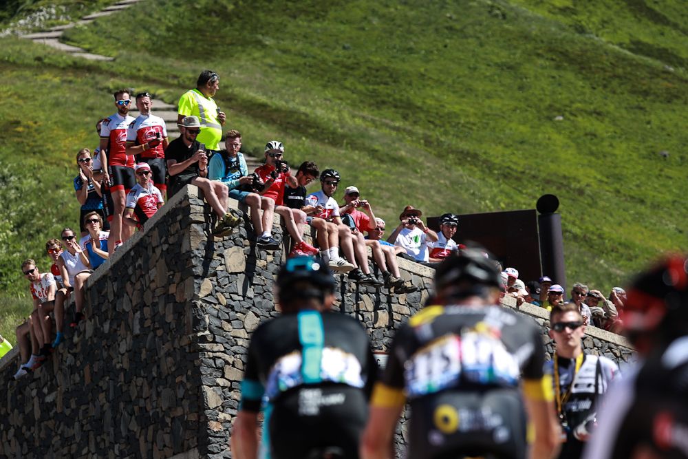 Spectators seeks the high ground during stage 6 at the Tour de France.