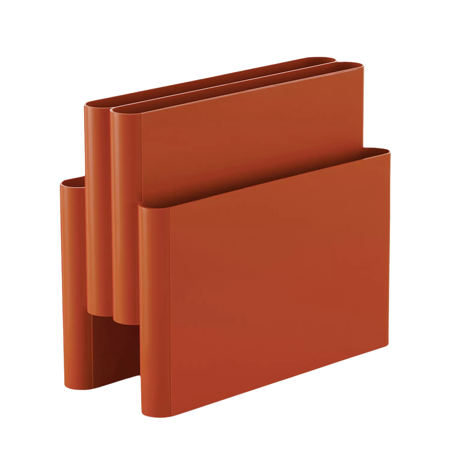 An orange magazine rack