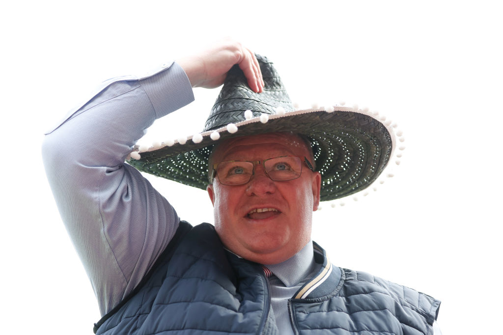 Steve Evans, Manager of Rotherham United, wears a sombrero prior to the Sky Bet Championship match between Rotherham United and Birmingham City at AESSEAL New York Stadium on April 20, 2024 in Rotherham, England.