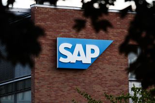 SAP logo pictured on an office building in Budapest, Hungary.