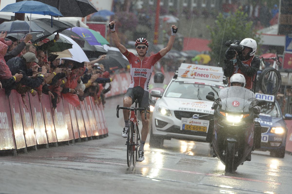 Wellens raises his arms in celebration
