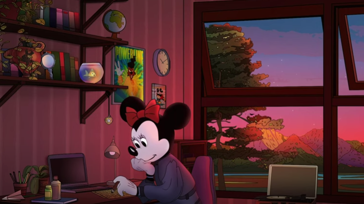 disney&#039;s minnie mouse writing notes in a bedroom