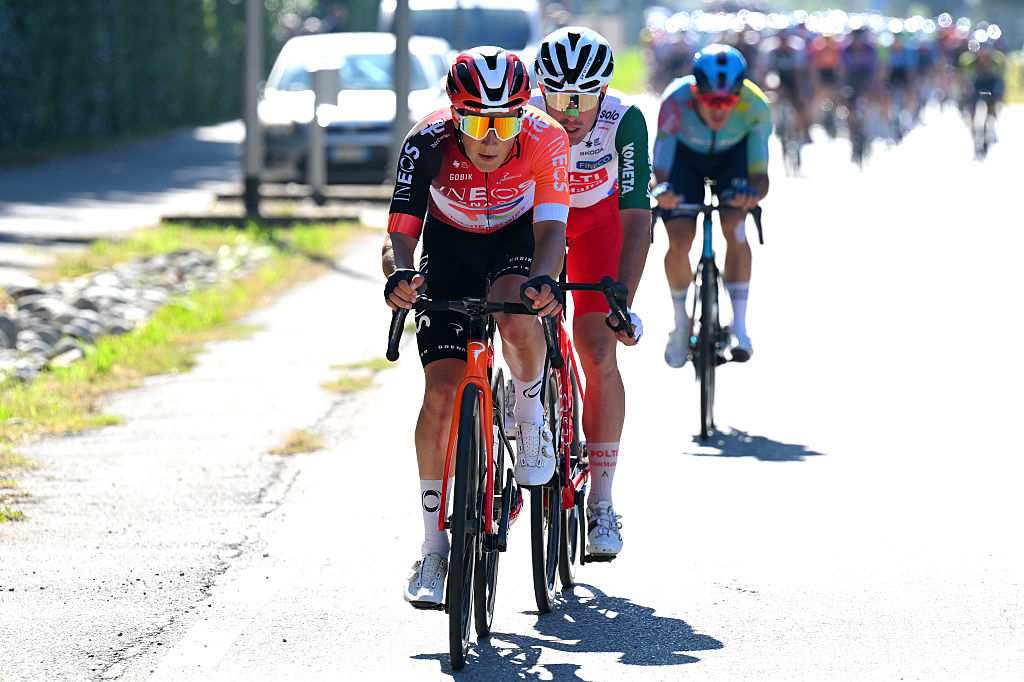 VARESE, ITALY - OCTOBER 07: Andrew August of The United States and Team INEOS Grenadiers competes during the 104th Tre Valli Varesine 2025 a 200.3km one day race from Busto Arsizio to Varese on October 07, 2025 in Varese, Italy. (Photo by Tim de Waele/Getty Images)