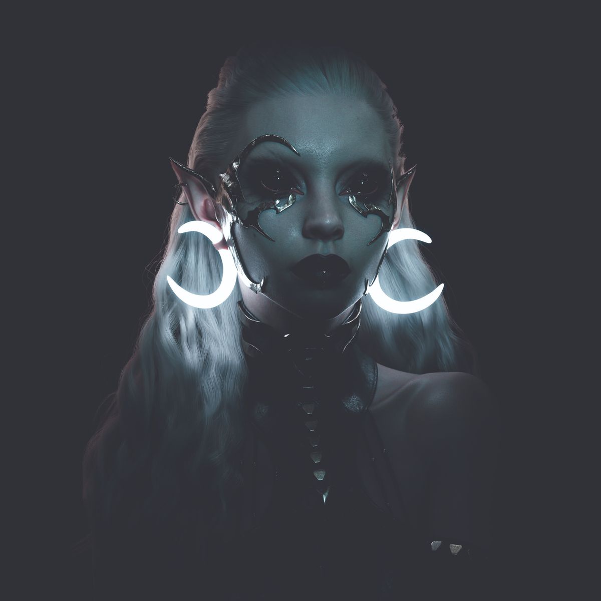 Personagem Dark Elf com destaque em iluminação e design de brinco