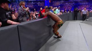 Kofi Kingston failing to catch himself at the Royal Rumble