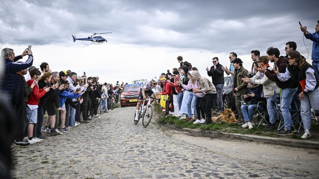 Dutch Mathieu van der Poel of Alpecin-Deceuninck pictured in action during the men's elite race of the 'Paris-Roubaix' cycling event, 260,0km from Compiegne to Roubaix, France on Sunday 07 April 2024. BELGA PHOTO JASPER JACOBS (Photo by JASPER JACOBS / BELGA MAG / Belga via AFP)