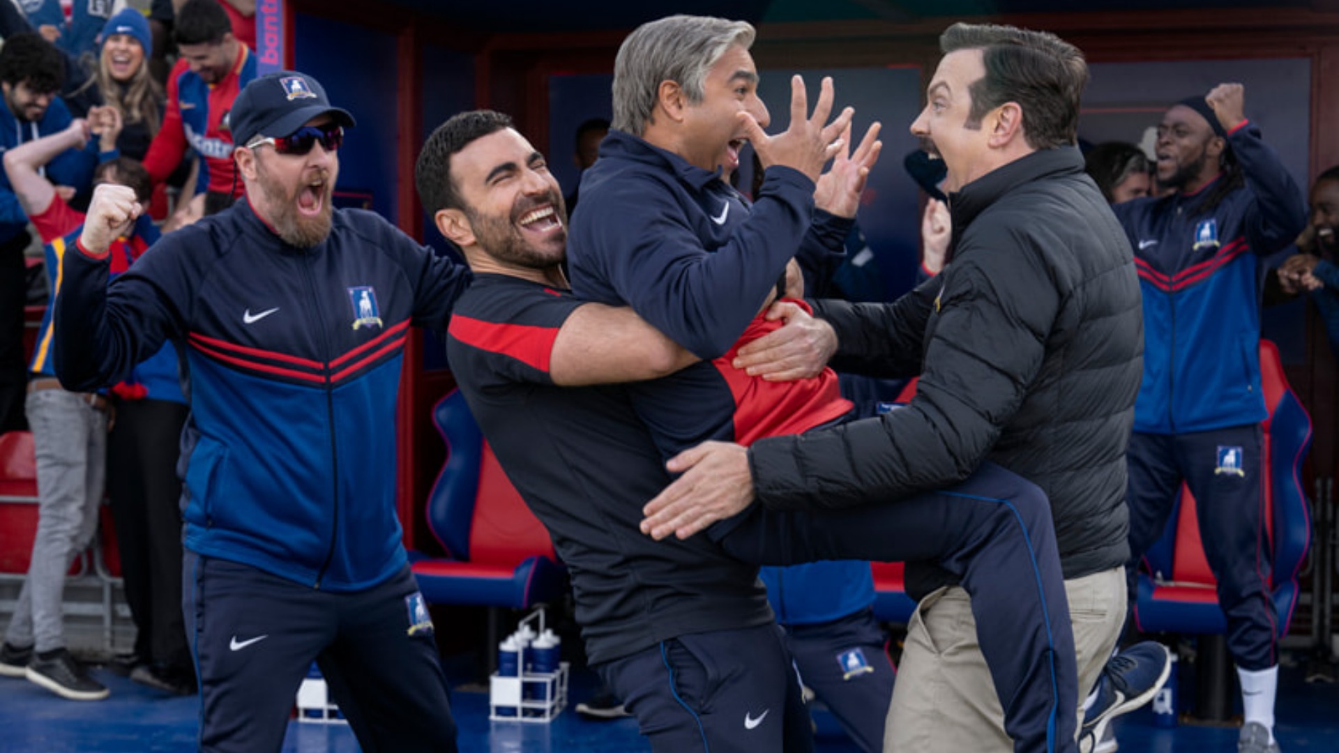 Brendan Hunt, Brett Goldstein, Nick Mohammed and Jason Sudeikis in Ted Lasso