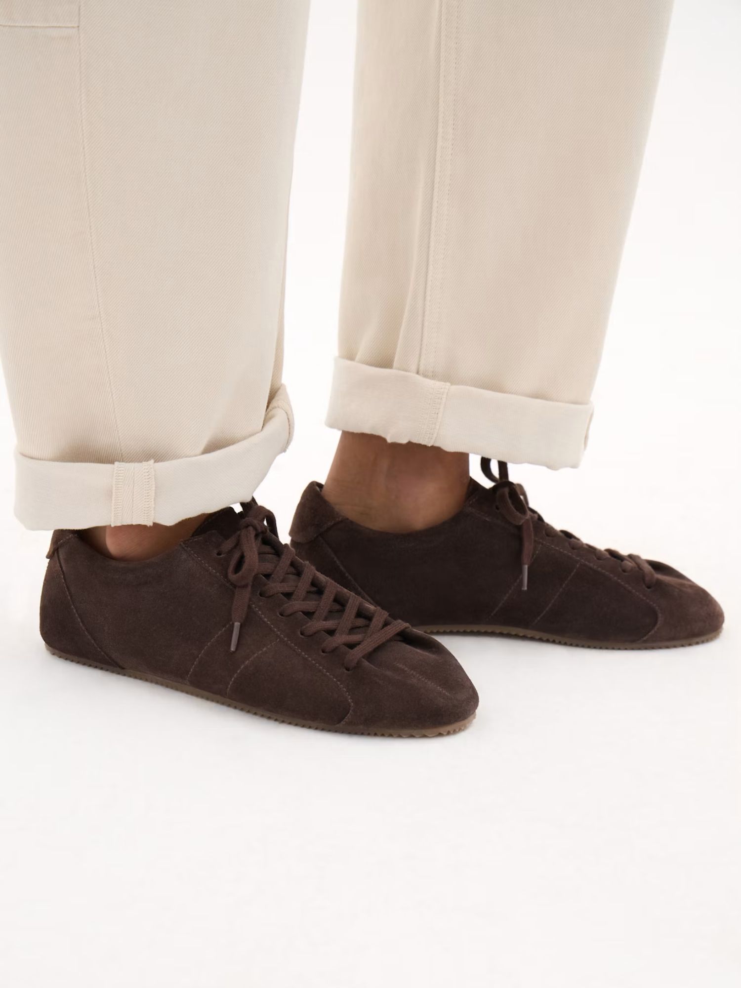 Hush Florae Suede Slimline Trainer in Dark Brown