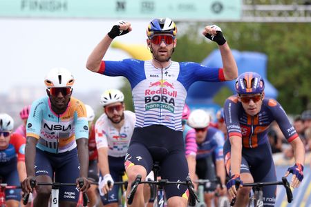 BRUSSELS, BELGIUM - JUNE 07: Jordi Meeus of Belgium and Team Red Bull - BORA - hansgrohe celebrates at finish line as race winner during the 106th Brussels Cycling Classic 2026 a 206.3km one day race from Etterbeek to Brussels on June 07, 2026 in Brussels, Belgium. (Photo by Rhode Van Elsen/Getty Images)