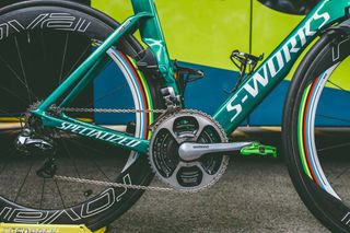 The bike is fitted with Shimano components
