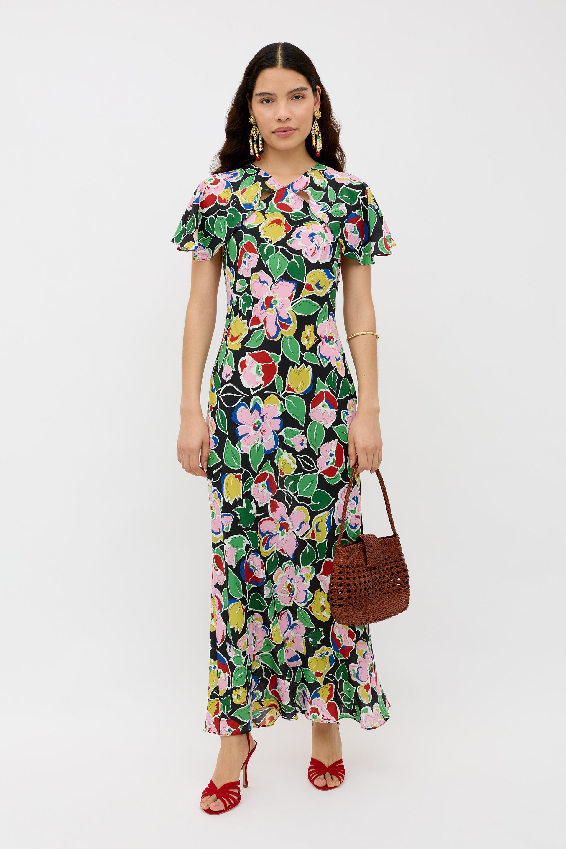 Aryella Silk Midi Dress in Jeannie Bloom Black