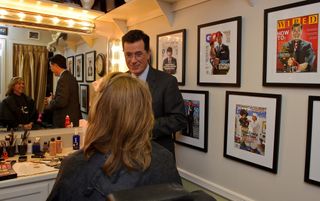Stephen Colbert Talks with Sandra Magnus Prior to TV Taping