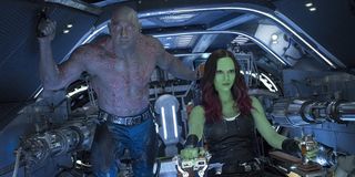 Dave Bautista and Zoe Saldana in Guardians of the Galaxy Vol. 2