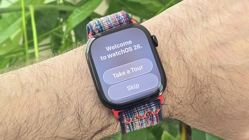 Close-up of an Apple Watch Series 10 on a user&#039;s wrist with a &quot;Welcome to watchOS 26&quot; message on display