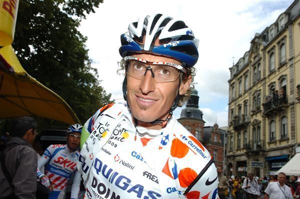 Current leader in the mountains classification, Franco Pellizotti (Liquigas) smiles in Colmar