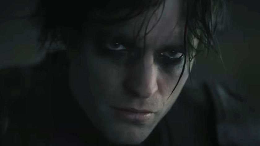 Robert Pattinson wearing black eye shadow in The Batman