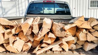 Wood in pickup truck