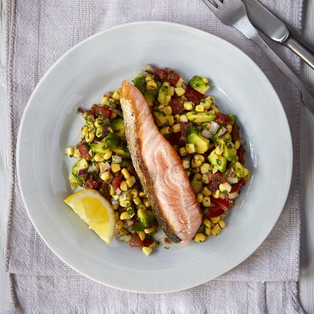 Seared salmon and fresh sweetcorn salsa