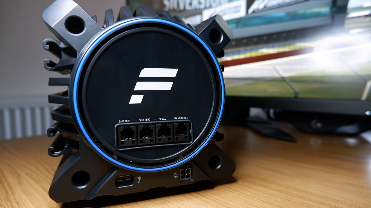 The Fanatec GT DD Pro wheelbase connections from the rear