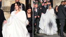 A composite image of Holly Ramsay on her wedding day, and Holly Ramsay arriving to Bath Abbey with Gordon Ramsay 