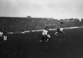 Tottenham in action against Everton at White Hart Lane in September 1912.