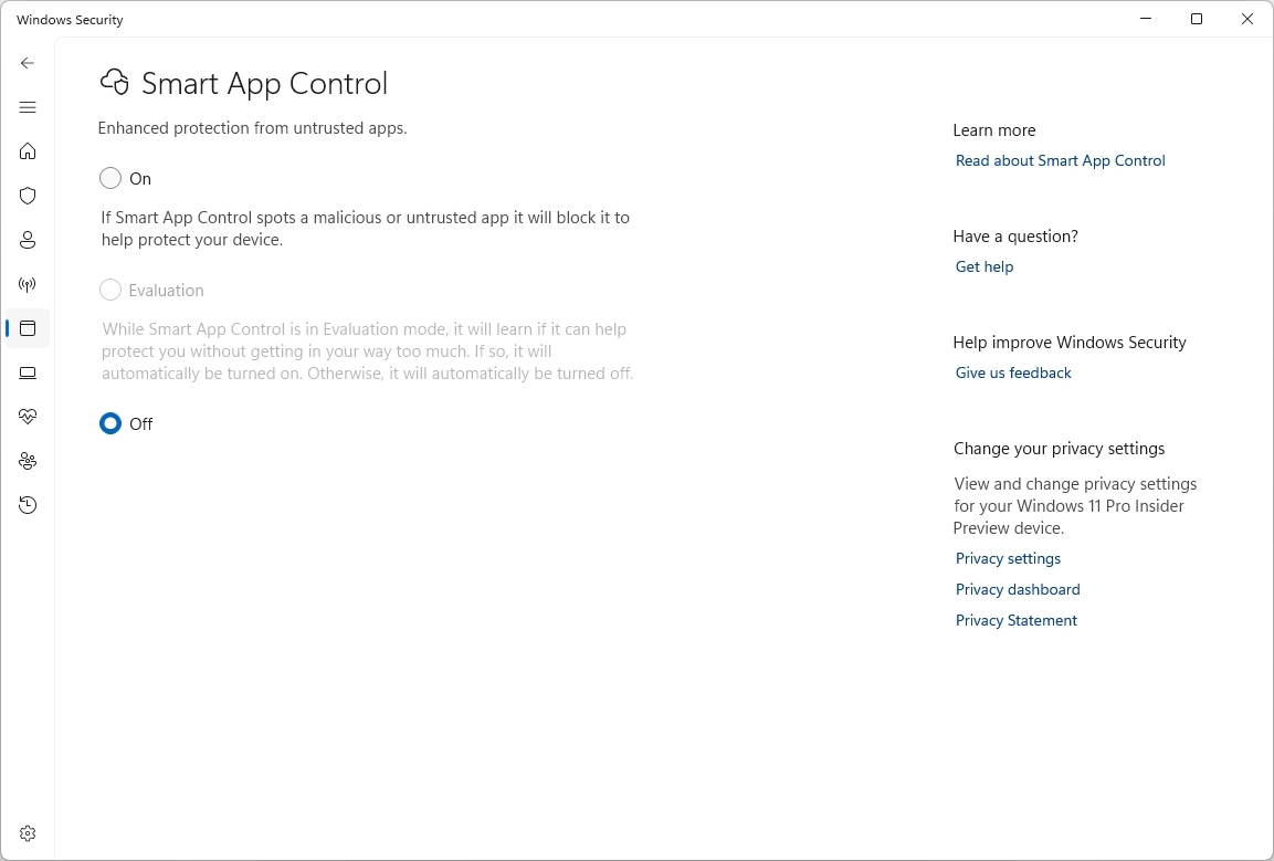 Smart App Control feature