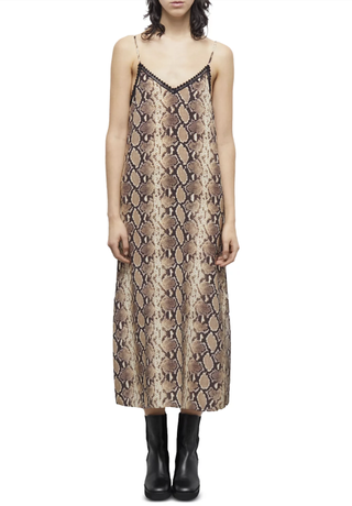 The Kooples Silk Snake Print Slip Midi Dress