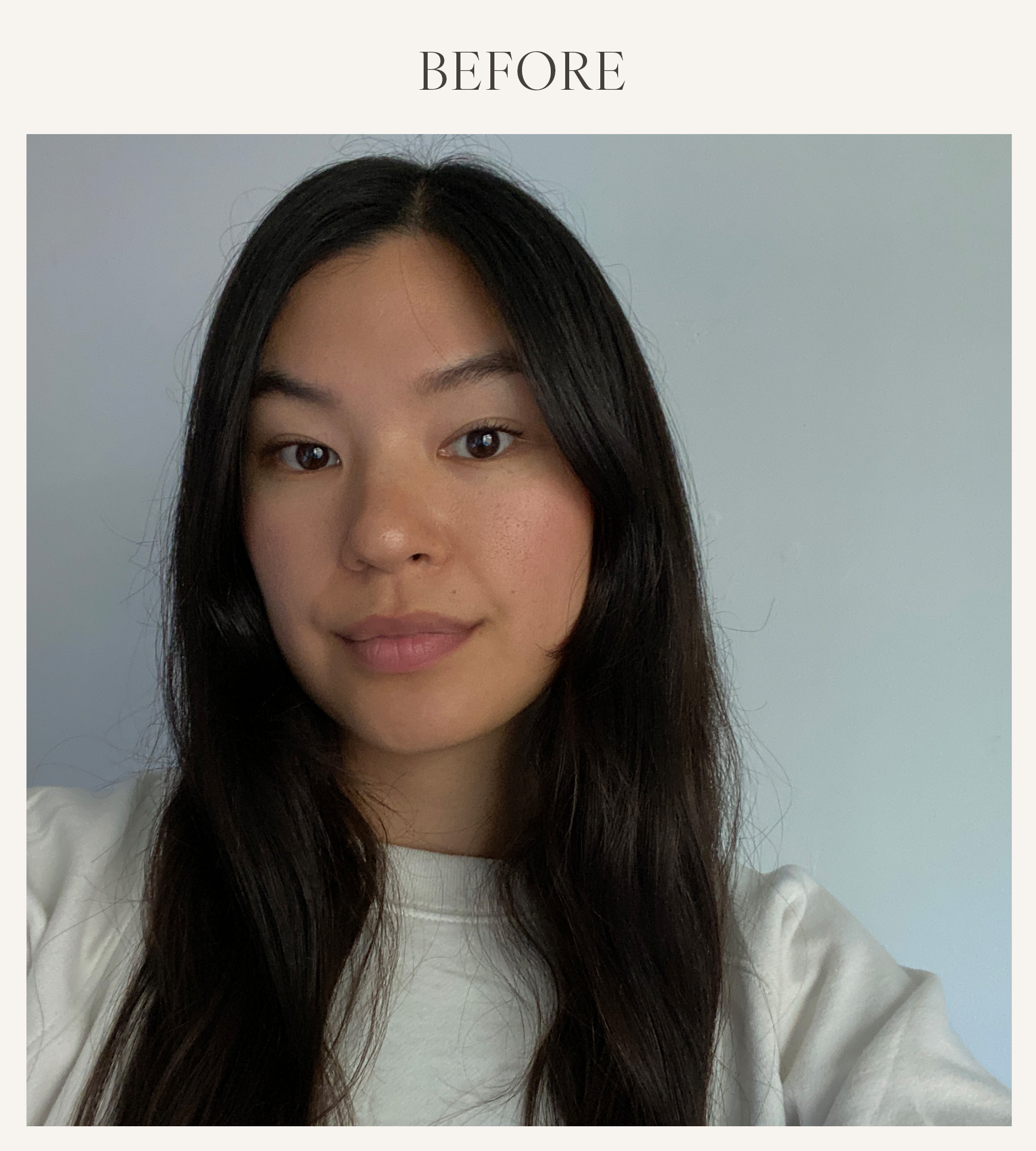 Before photo of Natalia Sztyk testing the La Mer lip plumper