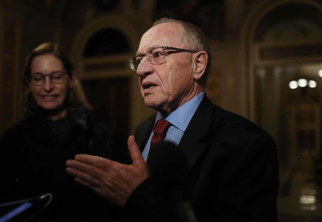 Alan Dershowitz speaks to press