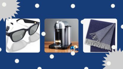 Three of the best Christmas gifts for husbands of 2021 shown side-by-side on a dark-blue background