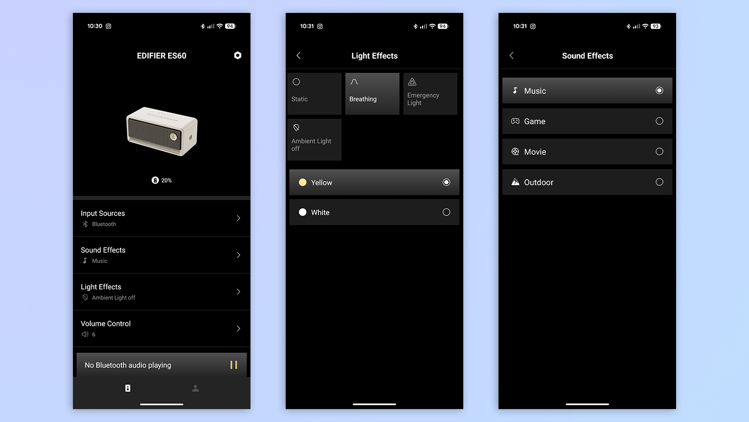 Screenshots of the Edifier ConneX app