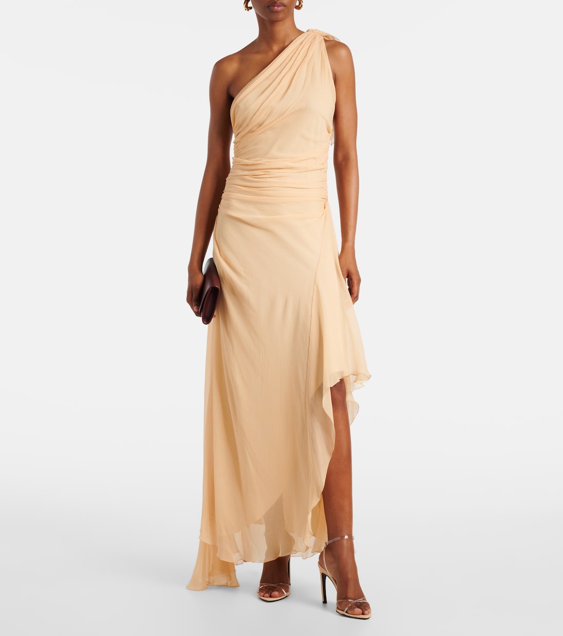 Draped One-Shoulder Silk Maxi Dress in Beige - Victoria Beckham
