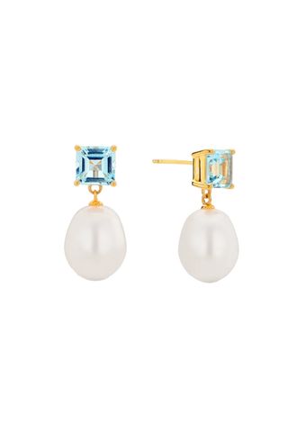 Blue Topaz and Pearl Drop Earrings