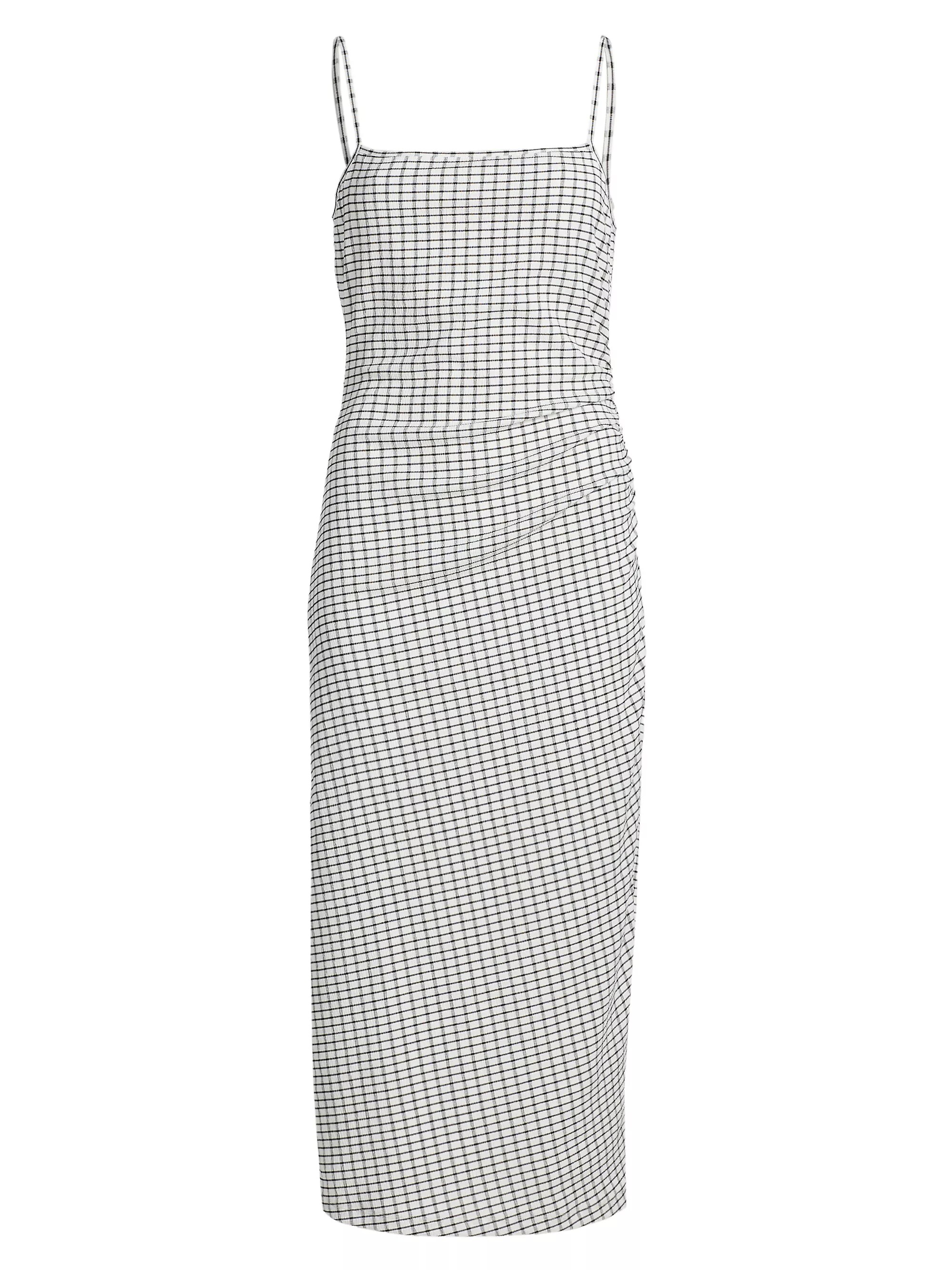 Grid Side-Ruched Midi-Dress