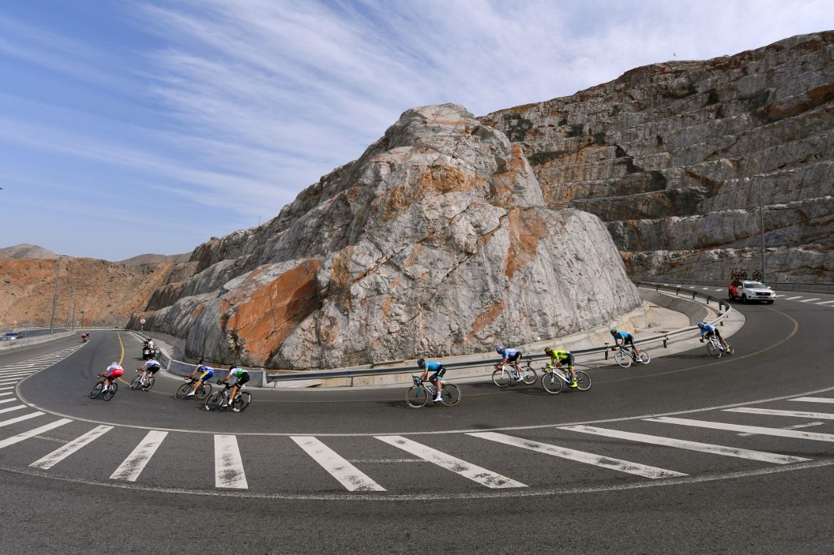 The breakaway descends of the climb of Al Jabal Street
