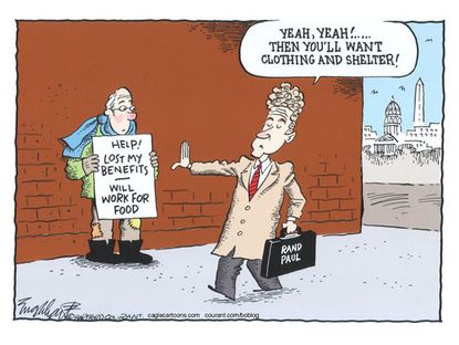 Political cartoon Paul Rand benefits
