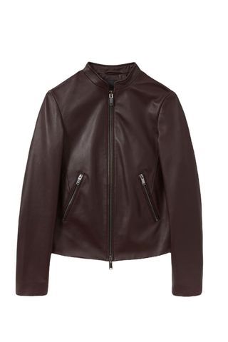 Allie Leather Collarless Biker Jacket